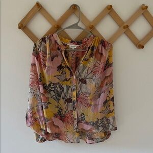 LN Pilcro Yellow and Pink Floral Blouse sold by Anthropologie XS